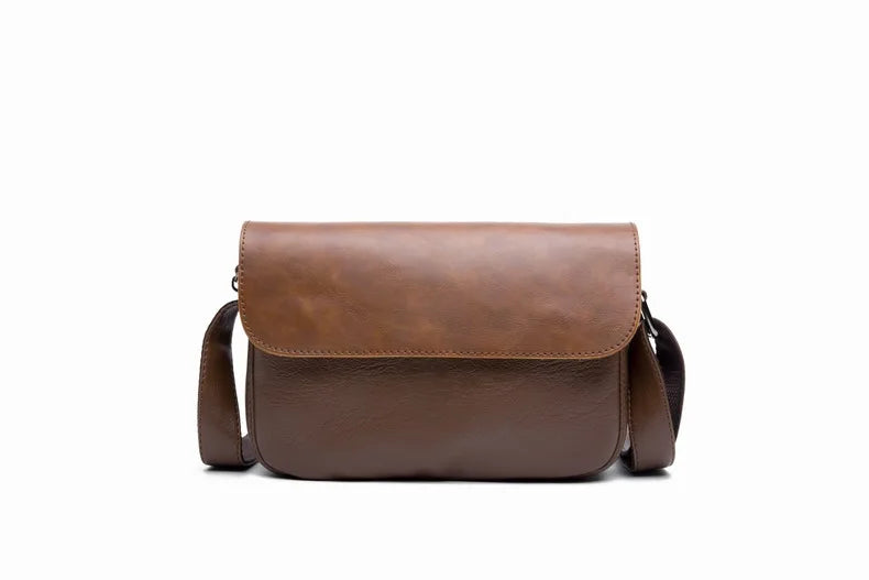 Vintage Leather Crossbody Bag for Men – Compact Messenger Shoulder Bag