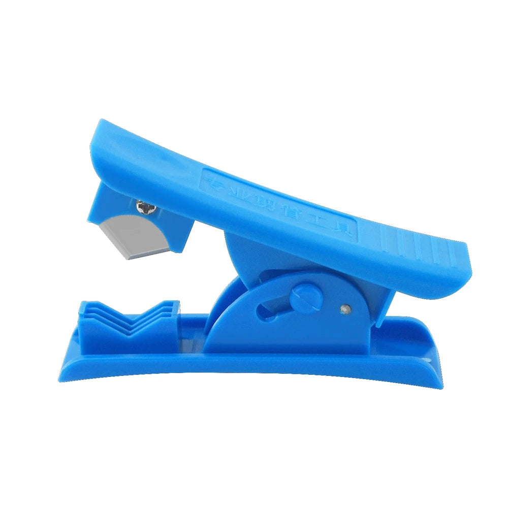 A blue compact PTFE tube cutter designed for 3D printers and tubing.