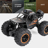 A black 1:18 RC off-road SUV with large tires and an HD FPV camera, shown against a white background.