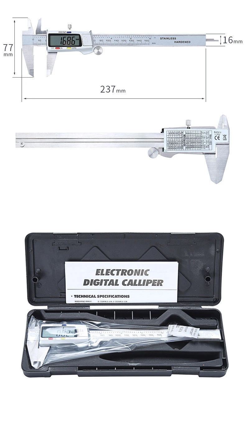 Stainless Steel Digital Caliper 0-150mm with Large LCD Display