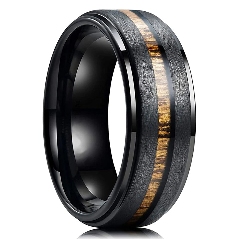Men's Black Stainless Steel Wedding Band with Double Groove Detail