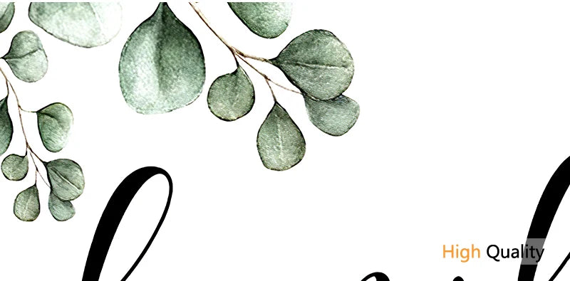 Family Quote Canvas Wall Art – Minimalist Green Leaf Print