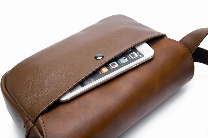 Vintage Leather Crossbody Bag for Men – Compact Messenger Shoulder Bag
