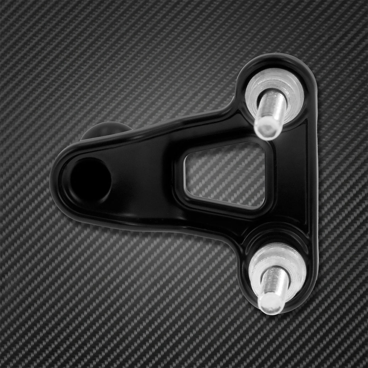 A black universal motorcycle handlebar phone mount with threaded mounting points.