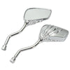 A set of two chrome universal skull hand motorcycle side mirrors.