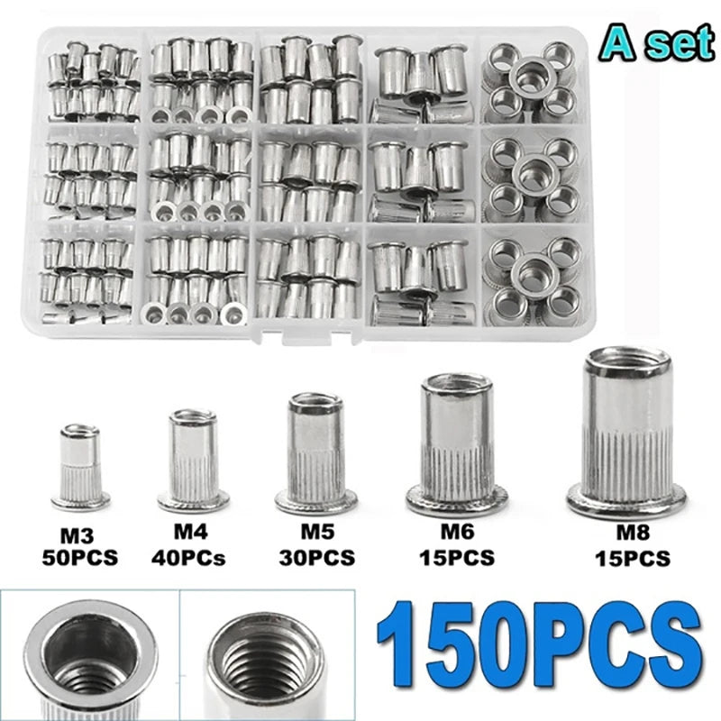 150-Piece Rivet Nut Kit with Gun and Mandrels