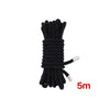 Black soft silk bondage rope coiled and displayed with a 5-meter measurement marker.