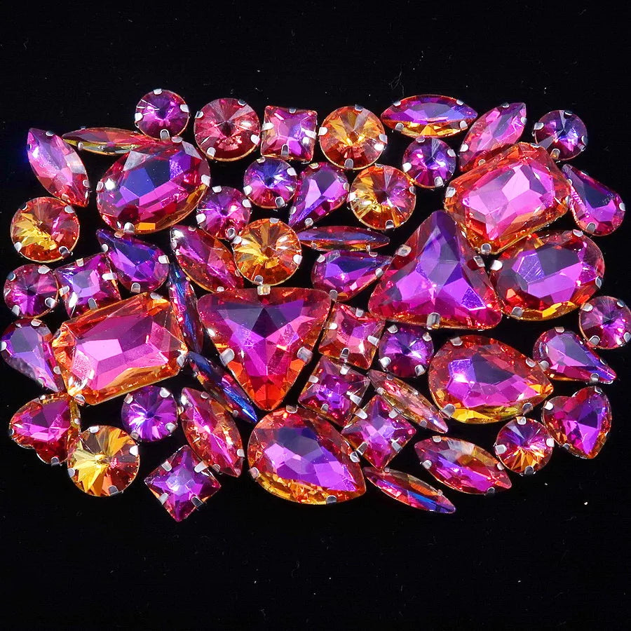 Mixed Shape Glass Rhinestones with Silver Claw Settings