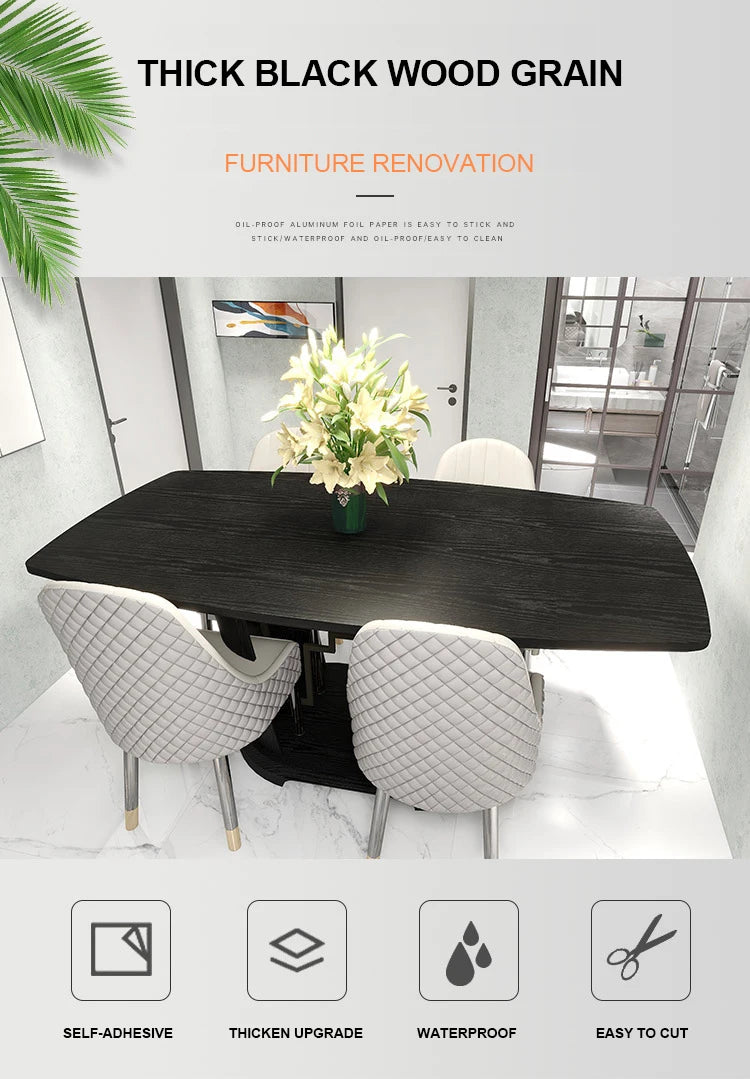 Black Self-Adhesive Waterproof Wallpaper for Kitchen & Furniture Renovation