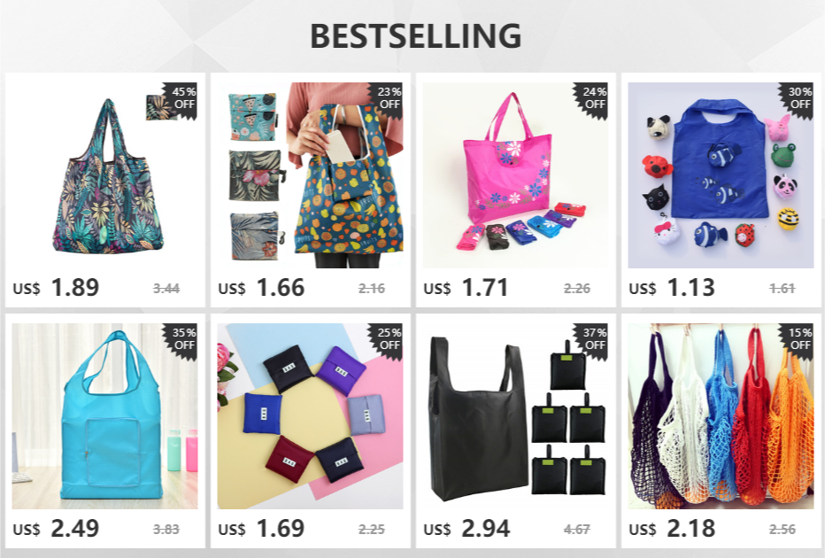 Foldable Nylon Reusable Shopping Bag with Floral Print