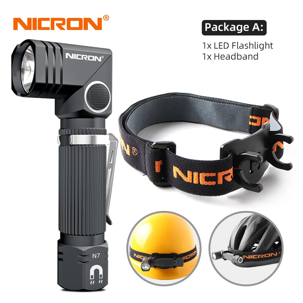 A Nikon N7 LED flashlight and headband package showing the product and accessories.