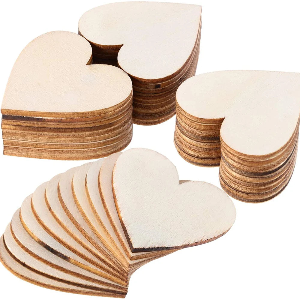 Natural Unfinished Wooden Heart Shapes for DIY Crafts