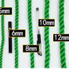 Various lengths of green heavy-duty polyethylene rope marked with measurements from 3mm to 14mm.