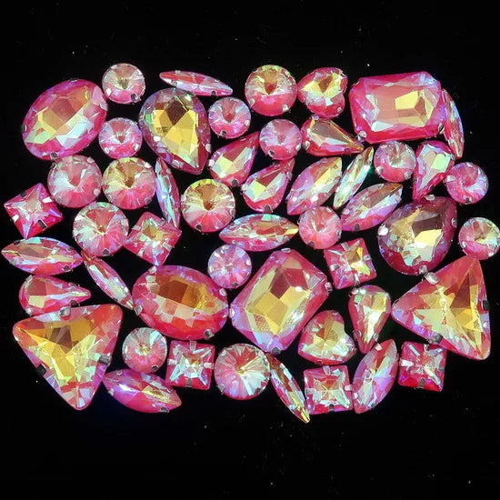 Mixed Shape Glass Rhinestones with Silver Claw Settings
