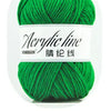 A ball of bright green acrylic line yarn labeled as 31 gauge thread.