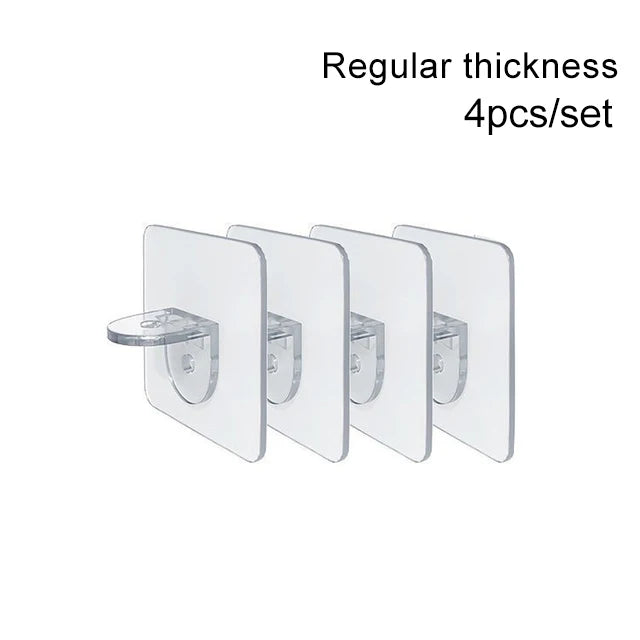 A set of ten clear acrylic adhesive shelf support pegs with regular thickness.