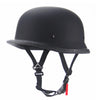 Matte black vintage German half-face motorcycle helmet with black straps