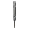 A silver spring-loaded automatic center punch tool with a sharp point.