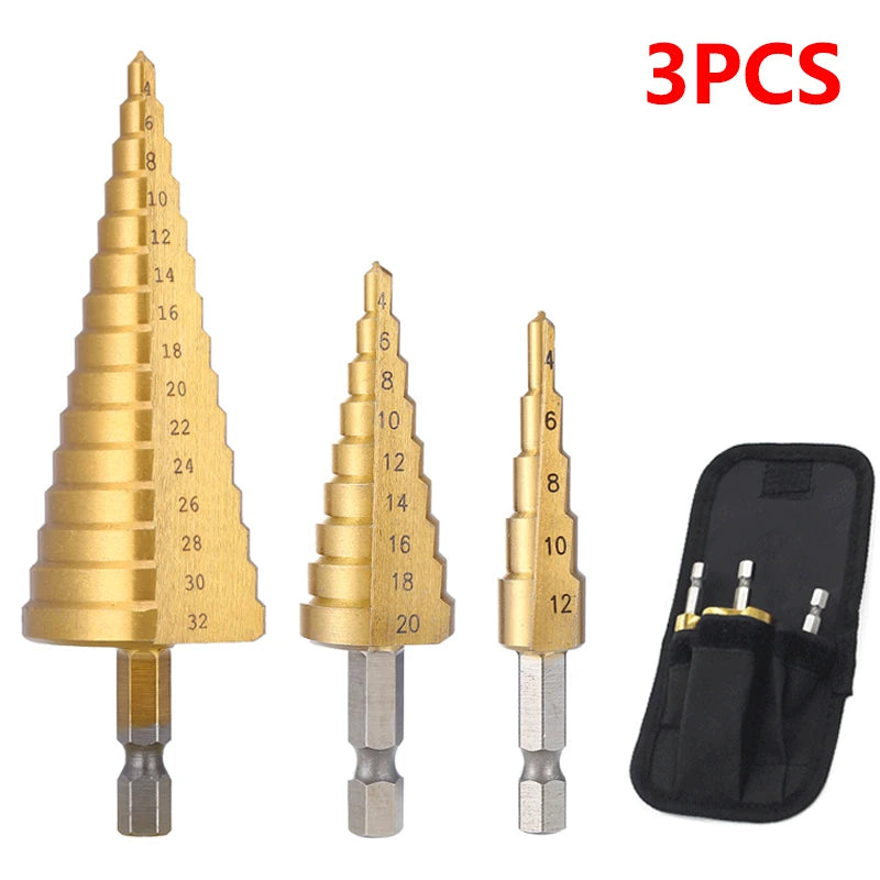 Titanium-Coated Step Drill Bit for Metal and Wood