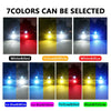 Seven color options for super bright LED fog light bulbs shown in various combinations like White&Red, Yellow&White, and Whit