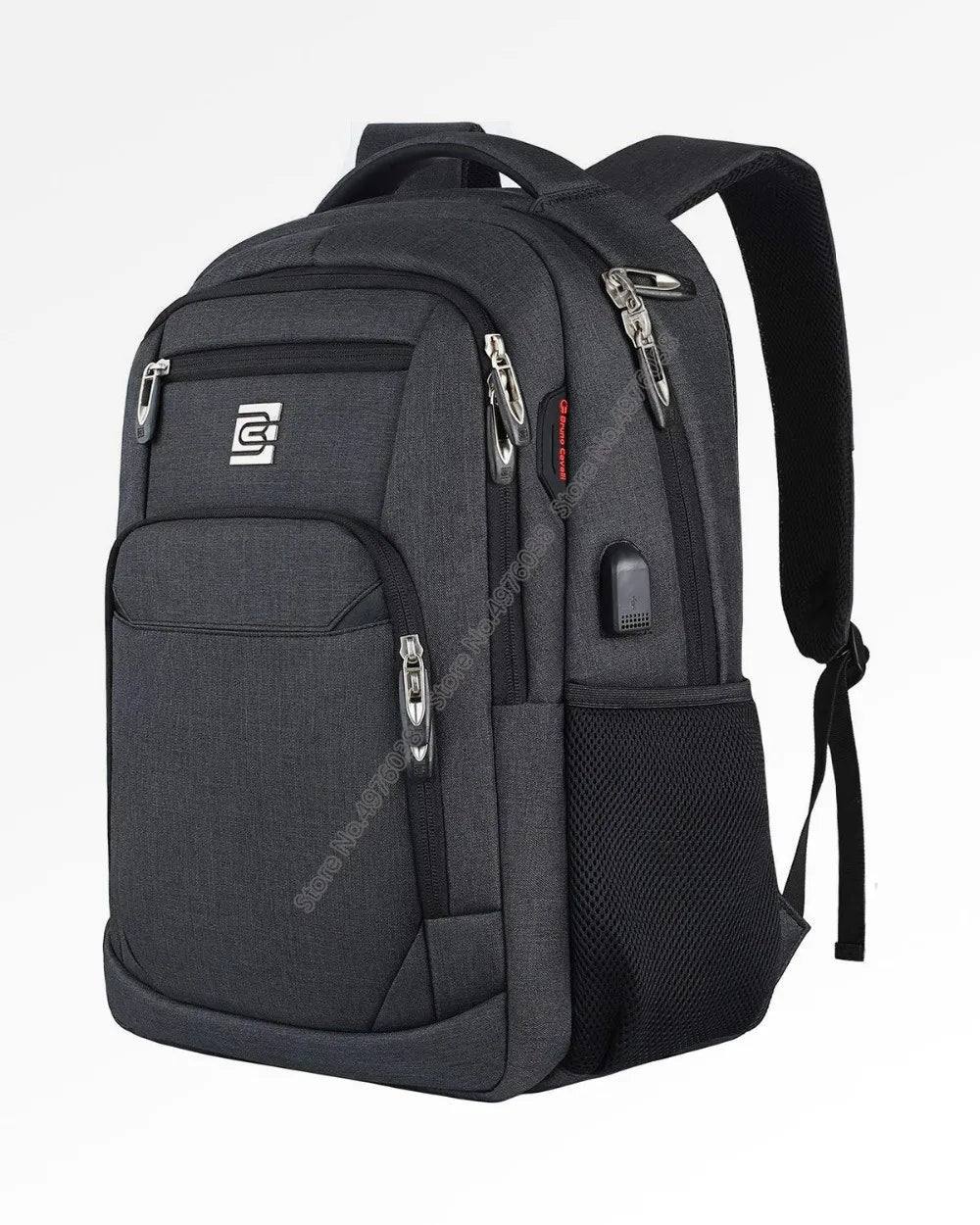 Dunkelgraber Slim-Laptop-Rucksack mit mehreren Fächern und USB-Ladeanschluss.