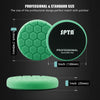 Professional and standard size polishing pads for rotary and dual-action polishers shown in various shapes and sizes