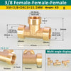 Brass BSP tee pipe fitting with 3/8 female-female-female connections and a multi-angle display of fittings