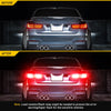 Before and after comparison of high-performance LED bulbs installed in a car's taillights.