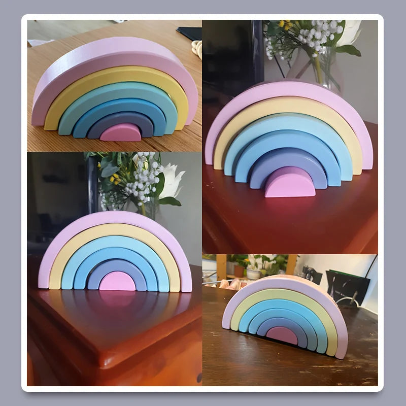 Wooden Rainbow Stacking Blocks - Montessori Educational Toy for Kids
