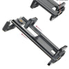 Black adjustable aluminum tripod stand with two-hole installation design shown in multiple angles.