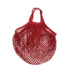 A pair of reusable, foldable mesh produce bags made of red organic cotton.