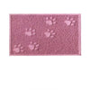 Three rectangular cat litter mats in beige, pink, and blue featuring paw print designs.