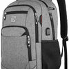 Grauer schlanker Laptop-Rucksack mit vorderer Tasche und seitlichem USB-Ladeanschluss.