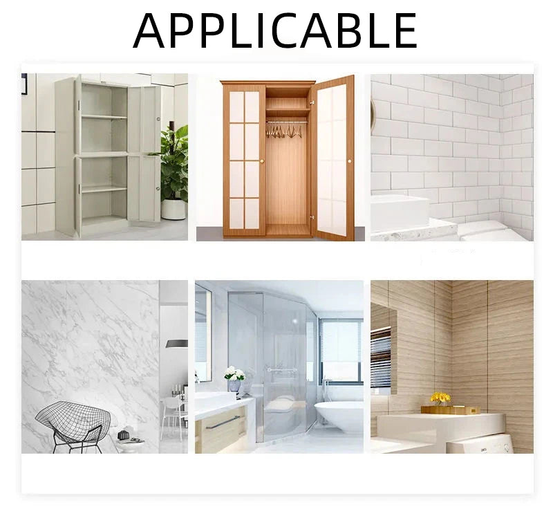 Various interior and bathroom fixtures showing the applicability of adhesive shelf support pegs.
