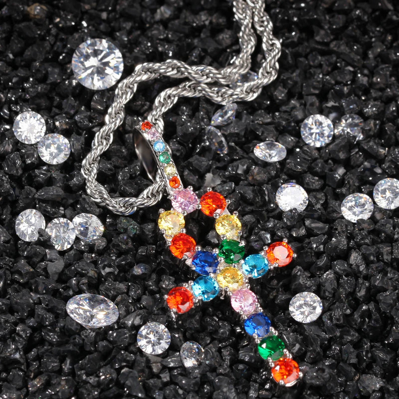 Rainbow Ankh Cross Pendant Necklace