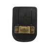 Black leather tape measure holder with a brass metal belt clip.