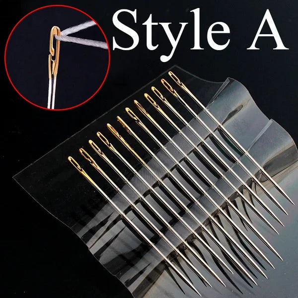Self-Threading Stainless Steel Sewing Needles (12-Pack)