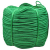 A coil of bright green heavy-duty polyethylene rope used for outdoor and utility purposes.