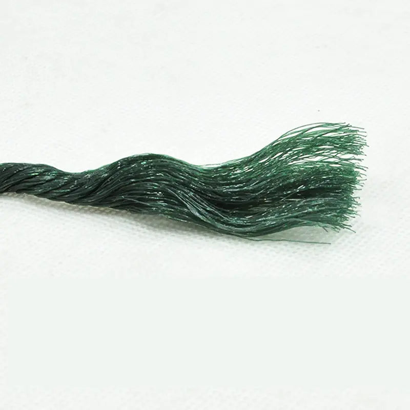 A dark green heavy-duty polyethylene rope with a frayed end is shown against a white background.
