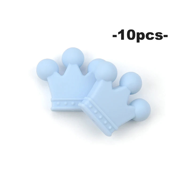 Ten light blue silicone crown beads for jewelry making and DIY crafts