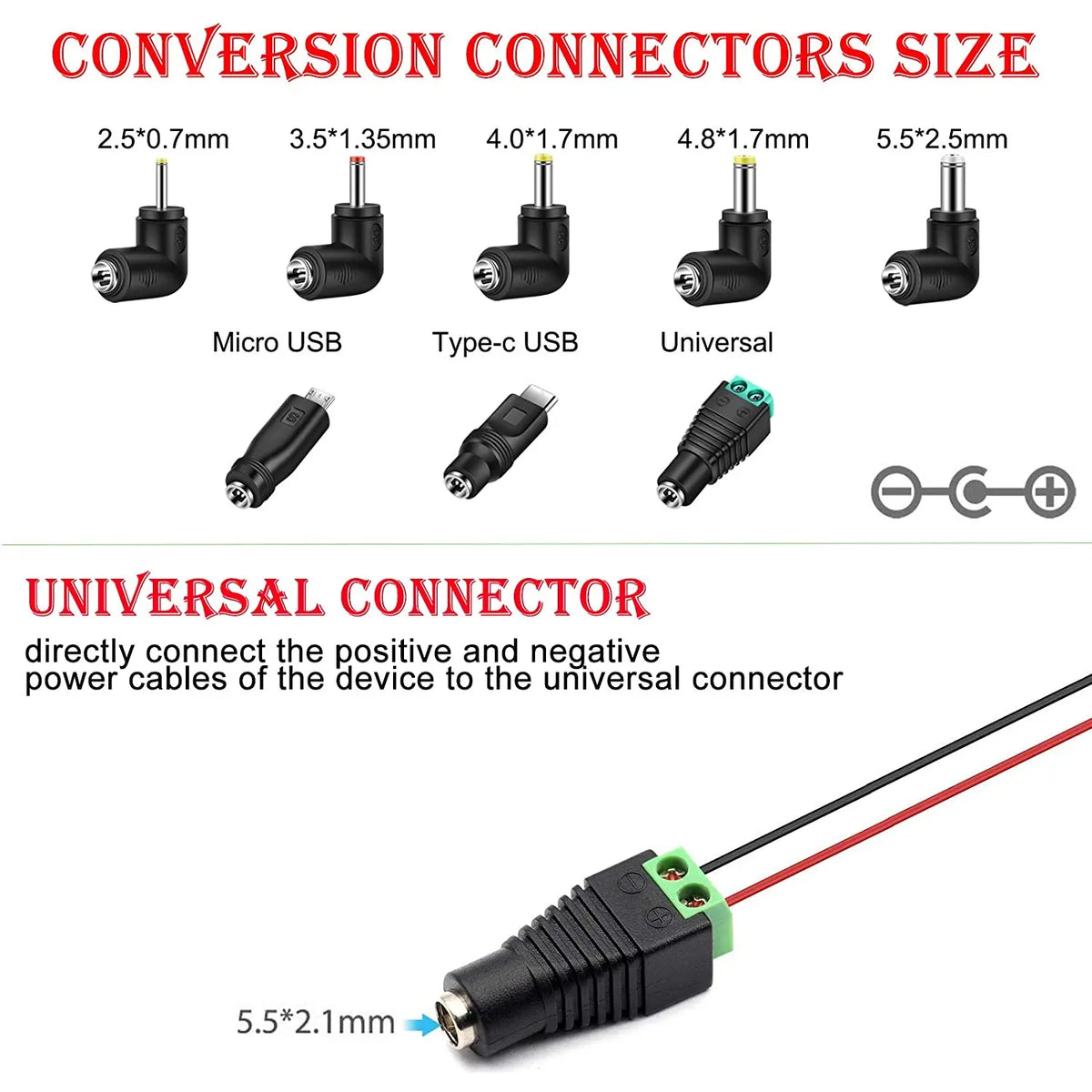 USB to DC Power Cable with 8 Interchangeable Connector Tips
