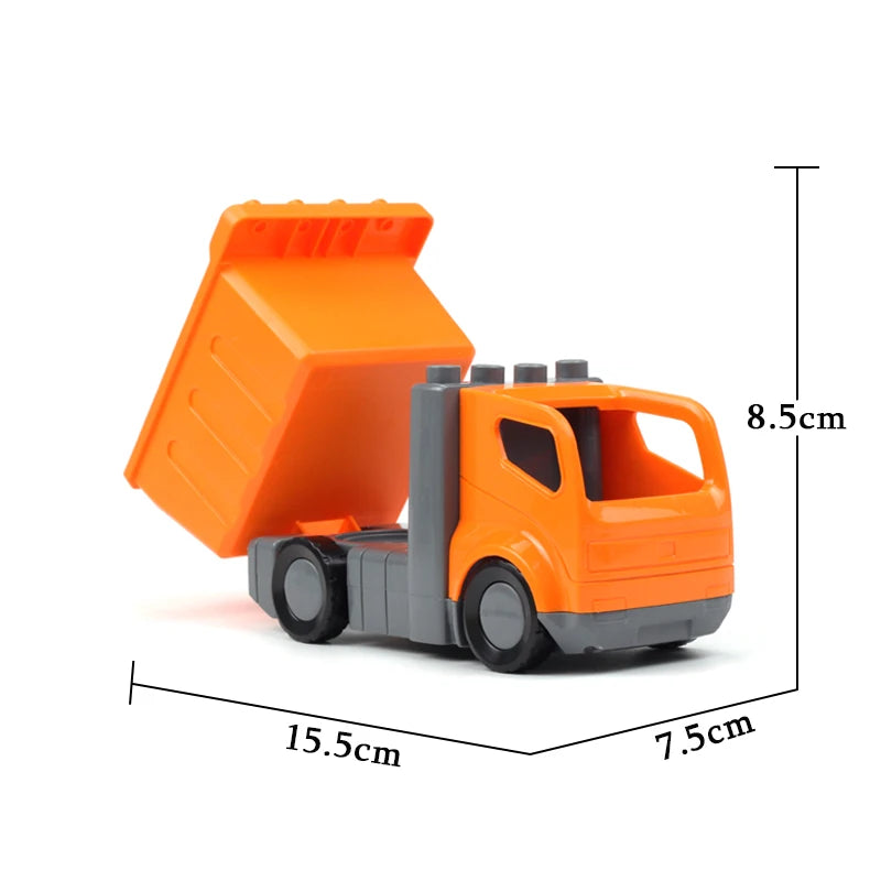 Orange and gray city rescue vehicle building block set with traffic signs