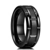 Men's Black Stainless Steel Wedding Band with Double Groove Detail
