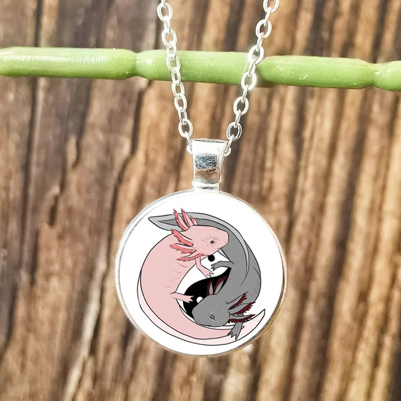 Cartoon Axolotl Glass Pendant Necklace
