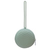 A light green food-grade silicone pacifier case with a long loop for attachment.