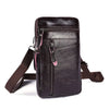 A dark brown vintage leather multi-pocket waist bag with a zipper and adjustable strap.