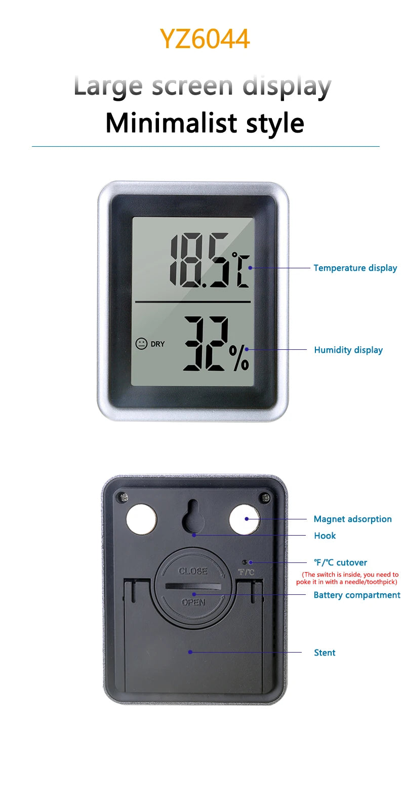 Compact Digital Thermometer and Hygrometer with Magnetic Mount