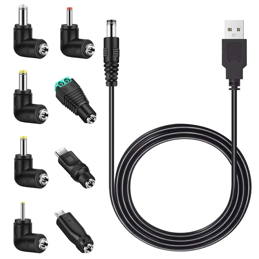 USB to DC Power Cable with 8 Interchangeable Connector Tips