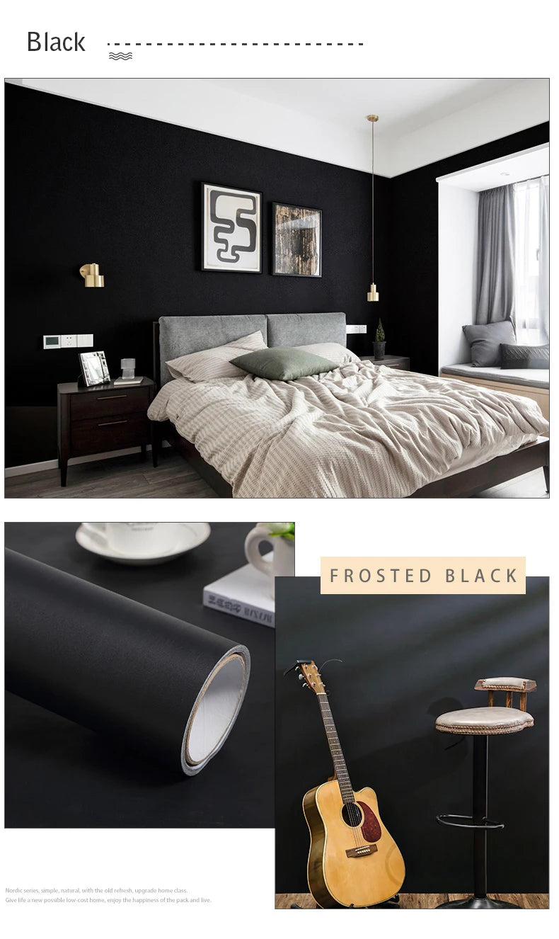 Black Self-Adhesive Waterproof Wallpaper for Kitchen & Furniture Renovation