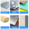 Various positioning tools including aluminum plate, iron plate, plastic, wood, steel plate, and wall sections.